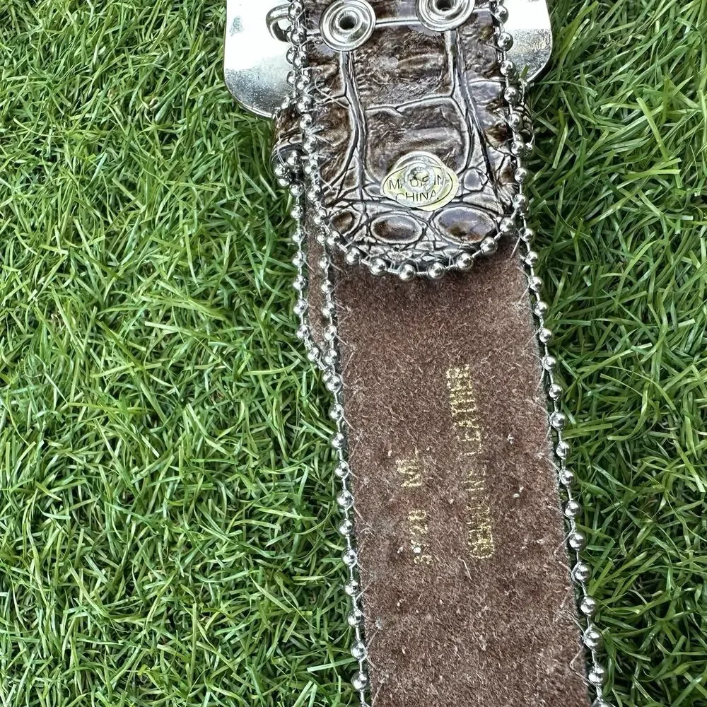 Pewter Rhinestone Cross‎ Crystal Croco Leather Snap On Buckle Belt Medium